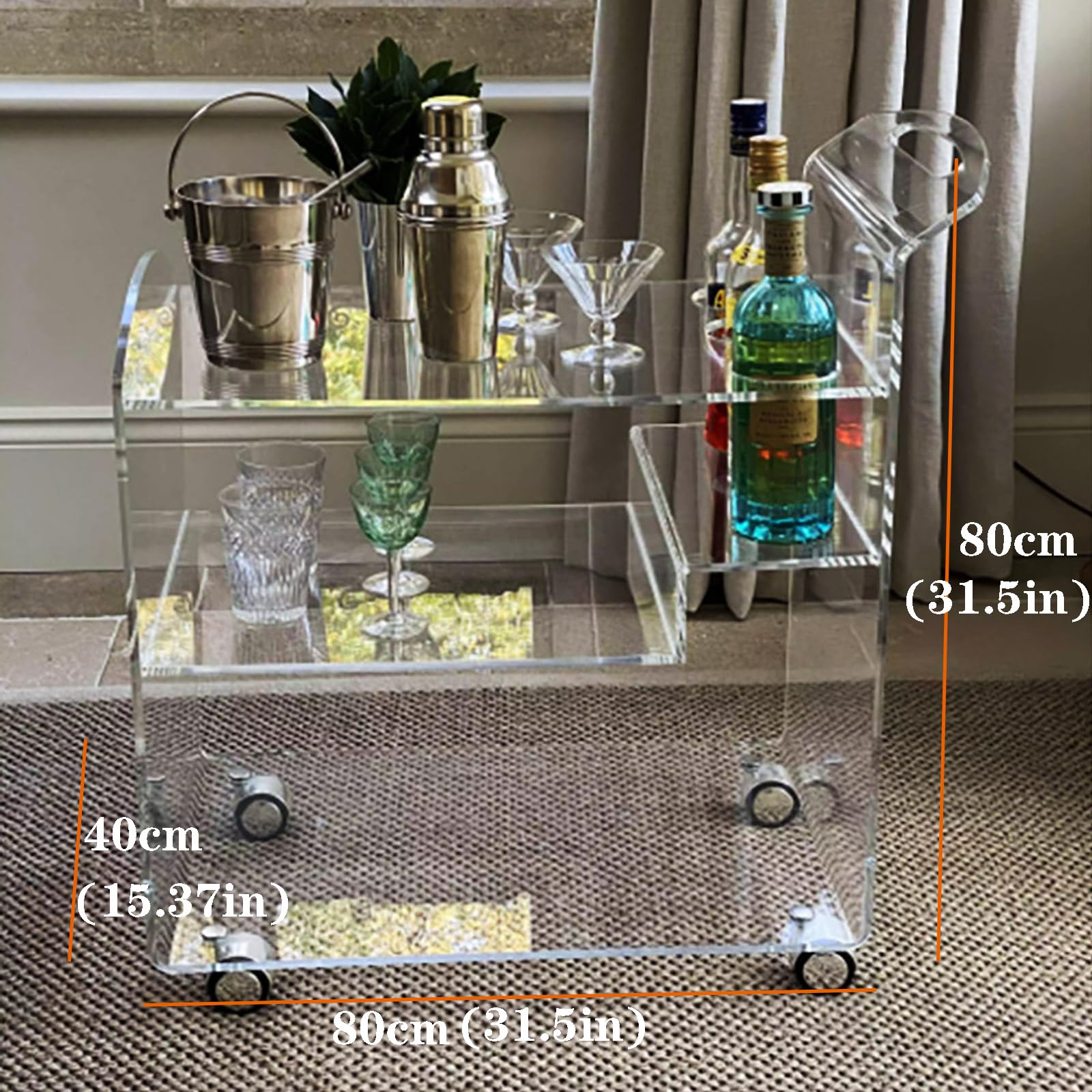 Amazon.co.jp: 透明アクリルバーカート、3段キッチンサービングカート